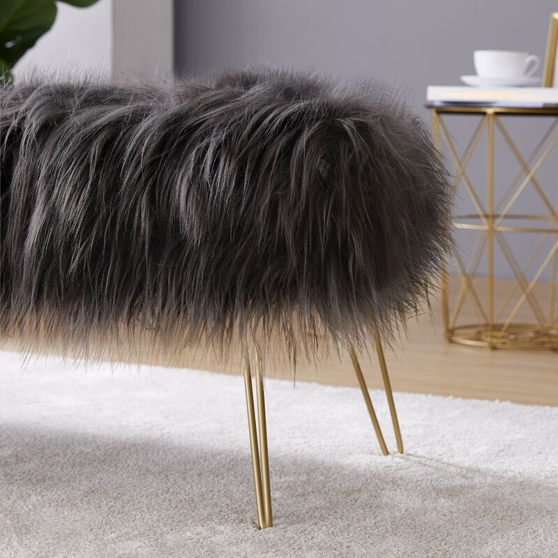 Faux Fur Bench Ottoman - Black