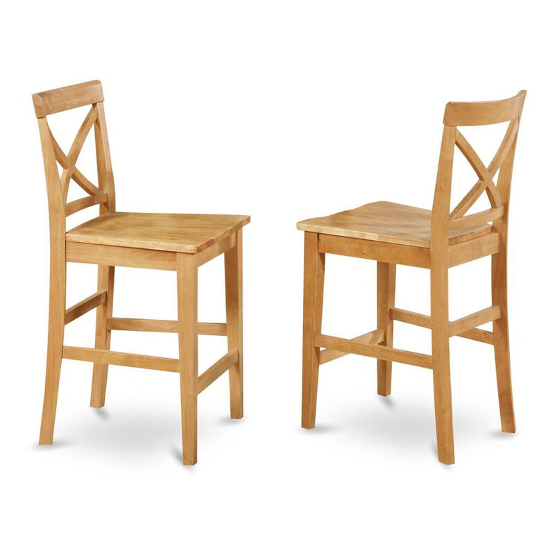 East West Furniture X-Back  stool  with  wood  counter  seat  in  Oak  finish,  Set  of  2