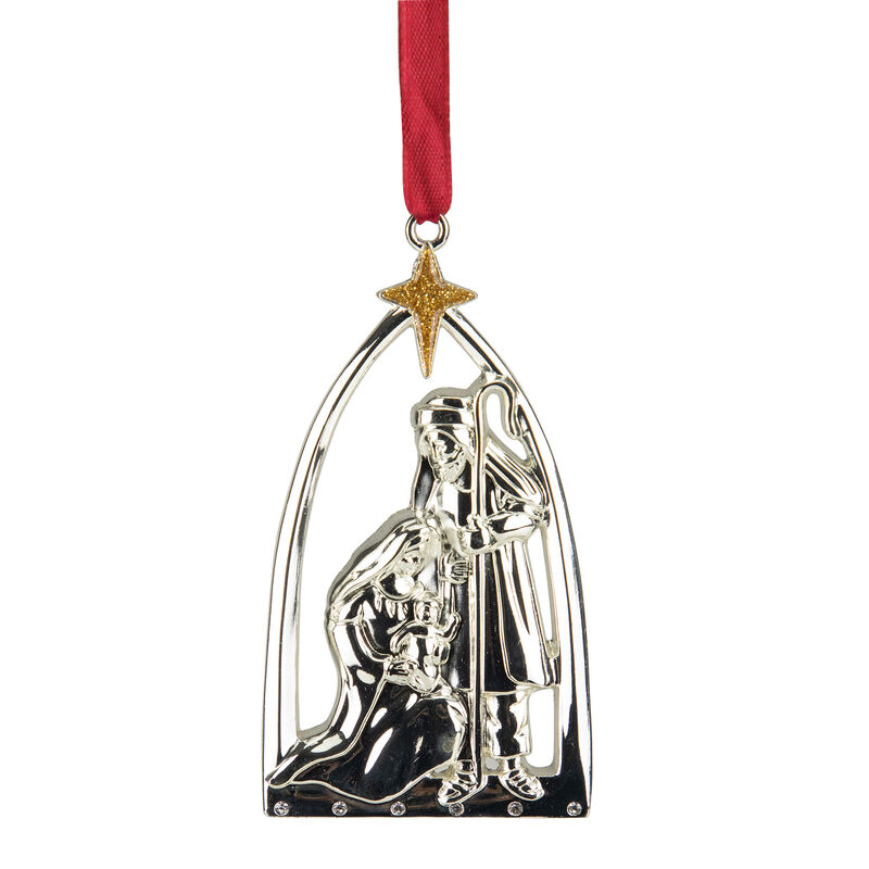 3.5" Silver-Plated Nativity Scene Christmas Ornament with European Crystals
