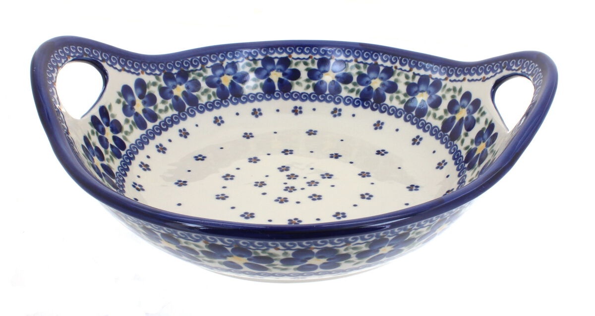 Blue Rose Polish Pottery Daisy Surprise Deep Bowl with Handles