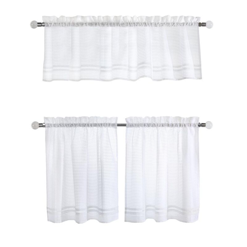 Habitat Gingham Lace Sheer Rod Pocket 3 Piece Curtain Tiers and Valance Set 52" x 24" White