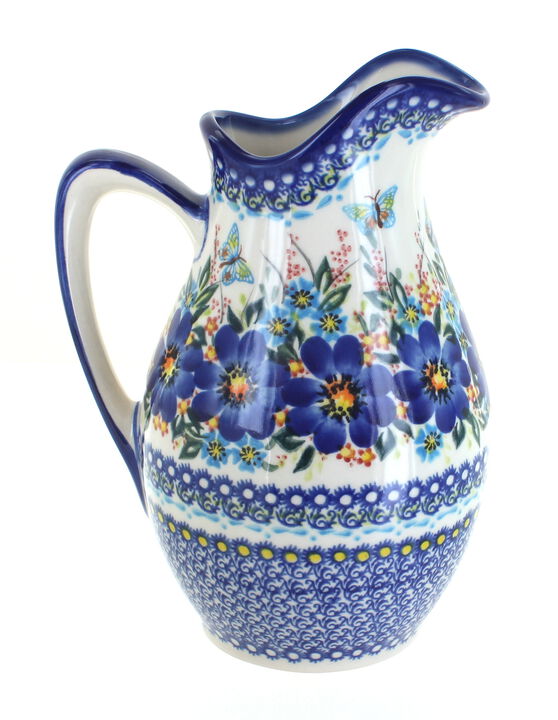 Blue Rose Polish Pottery Butterfly Pitcher