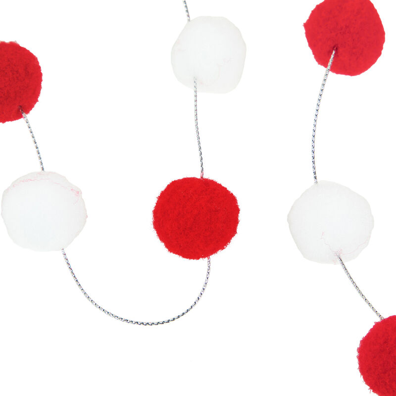 9' Red and White Plush Snowball Christmas Garland