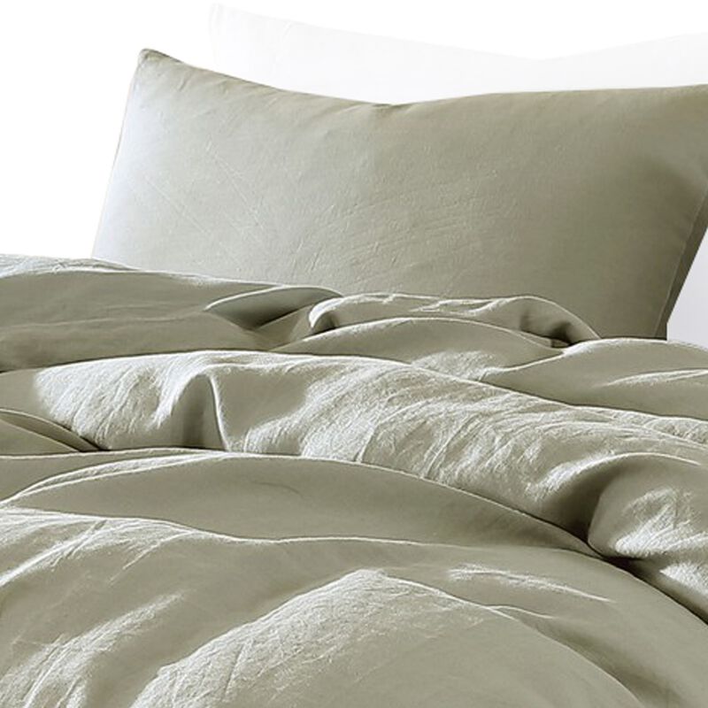 Edge 4 Piece King Size Duvet Comforter Set, Washed Linen, Sage Green - Benzara