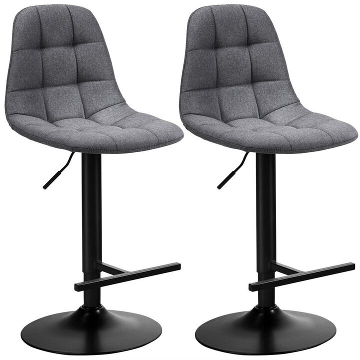 2Pcs Adjustable Bar Stools Swivel Counter Height Linen Chairs-Grey