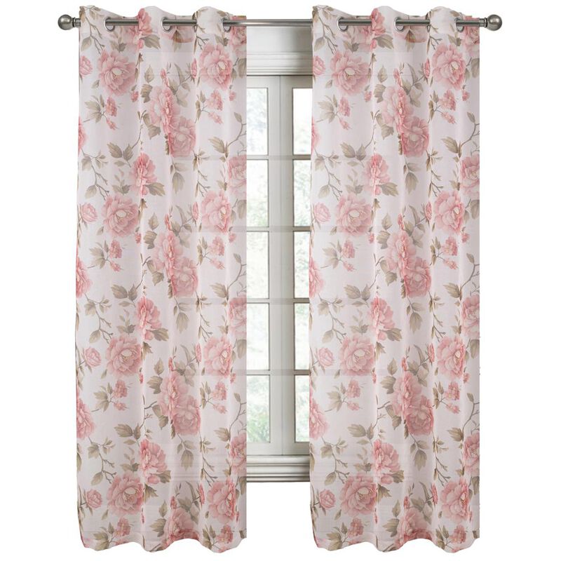 RT Designers Collection Ellie Doily Grommet Light Filtering Window Curtain Panel for Bedroom 54" x 95" Rose