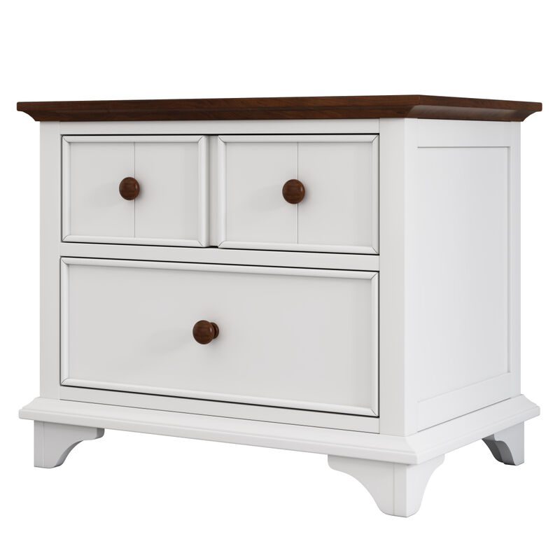 Wooden Captain Two-Drawer Nightstand Kids Nightstand End Side Table for Bedroom, Living Room, Kids' Room, White+Walnut
