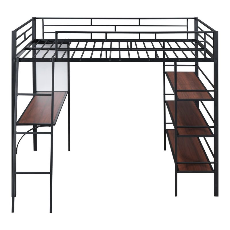 Merax Metal Loft  Bed with  Desk and 3 Layers of Shelves