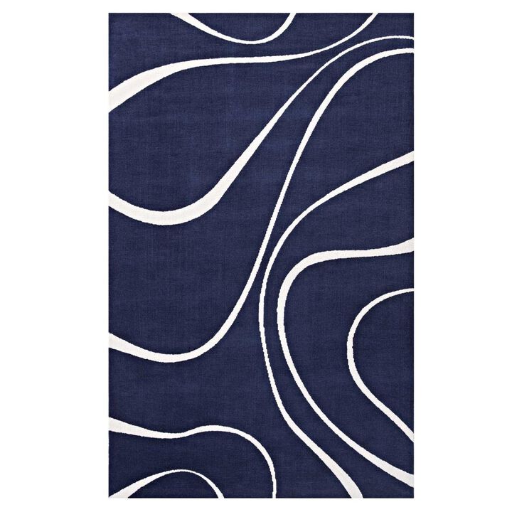 Therese Abstract Swirl 5x8 Area Rug - Navy and Ivory