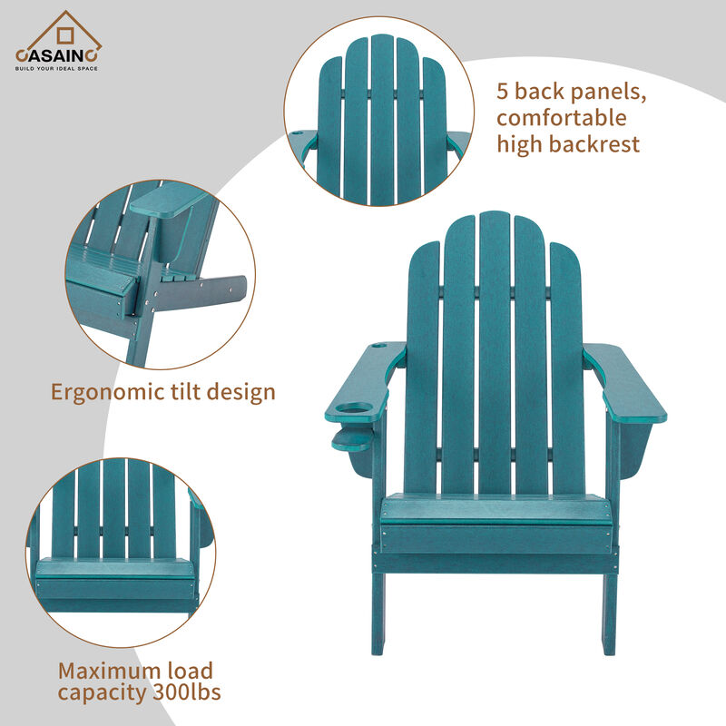 Traditional Curveback Plastic Patio Adirondack Chair with Cup Holder and umbrella holder Outdoor