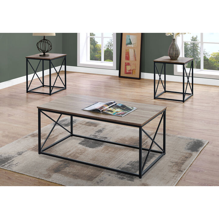 Monarch Specialties I 7950P Table Set, 3pcs Set, Coffee, End, Side, Accent, Living Room, Metal, Laminate, Brown, Black, Contemporary, Modern