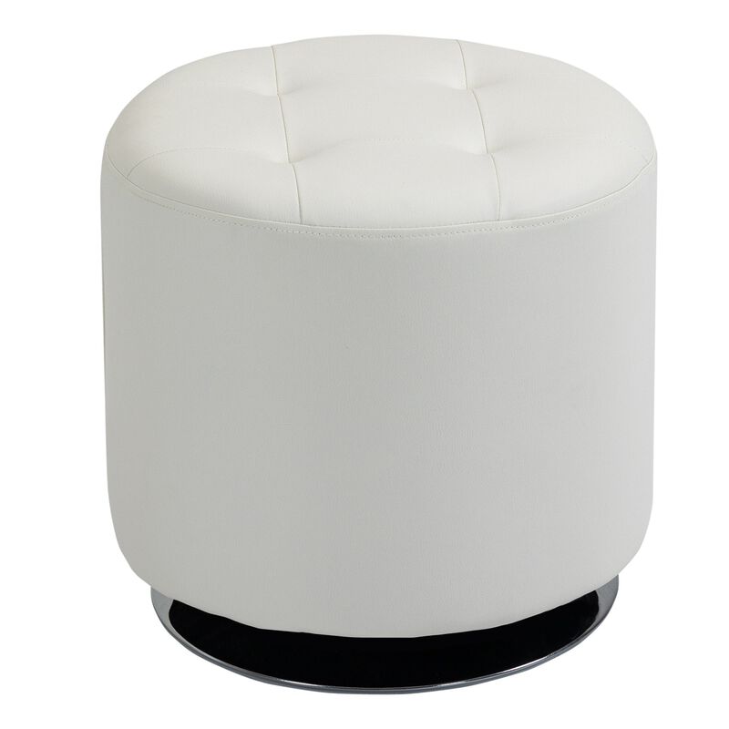 360A� Swivel Foot Stool, Round Tufted PU Ottoman with Thick Sponge Padding & Solid Steel Base, White
