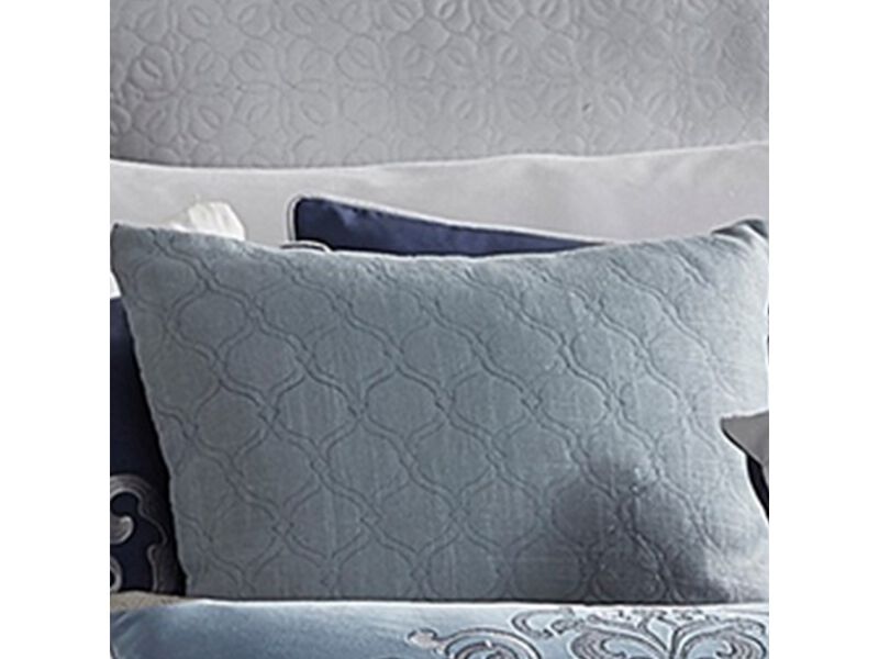 10 Piece King Polyester Comforter Set with Damask Prints, Blue and Gray - Benzara