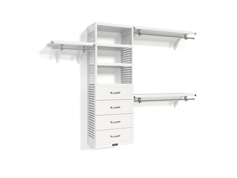 Solid Wood Walk-In Closet Organizer with 4 Shaker Style Drawers