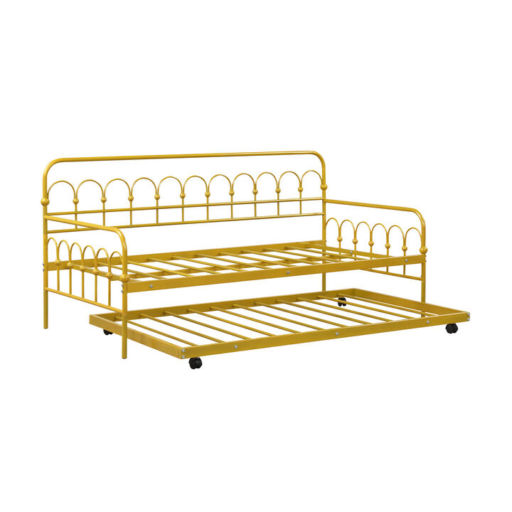 Space-Saving Metal Daybed &ndash; Trundle Bed with Lockable Wheels for Bedroom or Living Room