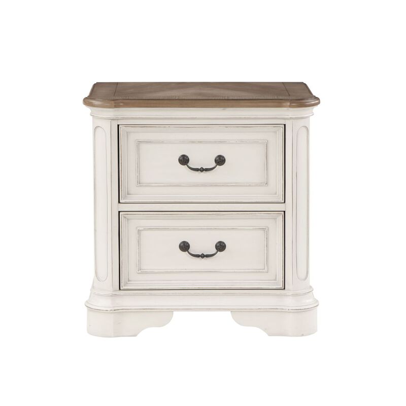 Florian Nightstand in Gray Fabric & Antique White Finish