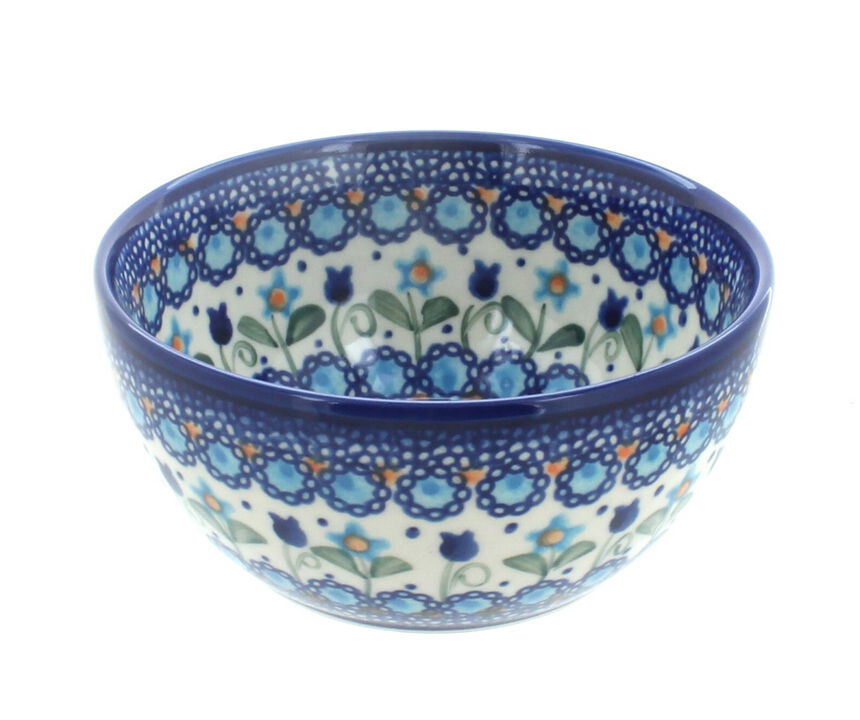 Blue Rose Polish Pottery Aztec Flower Dessert Bowl