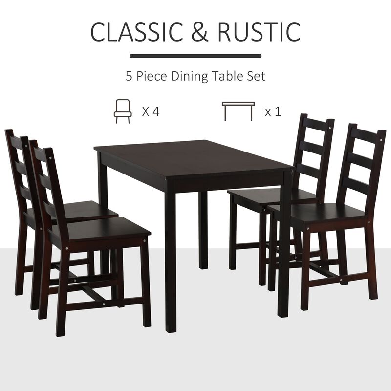 Cozy Dining Ensemble: 5-Piece Chestnut Wood Kitchen Table and Chairs Set