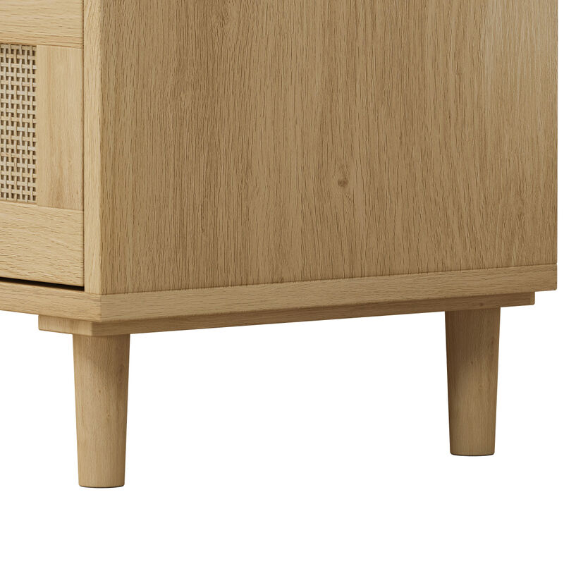 31.5"Oak 3-Drawer Rattan Storage Cabinet for Any Room