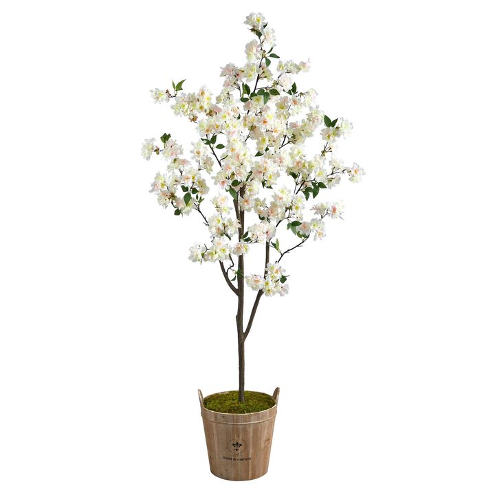Nearly Natural 6-ft Cherry Blossom Tree in Farmhouse Planter