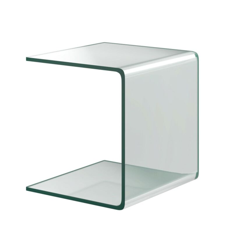 Tempered Glass End Table with Waterfall Edges and Non-Slip Pad
