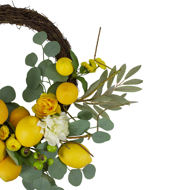 Lemons and Flowers Artificial Floral Spring Wreath  Yellow - 18-Inch