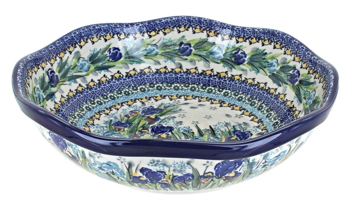 Blue Rose Polish Pottery Hummingbird Large Scallop Bowl