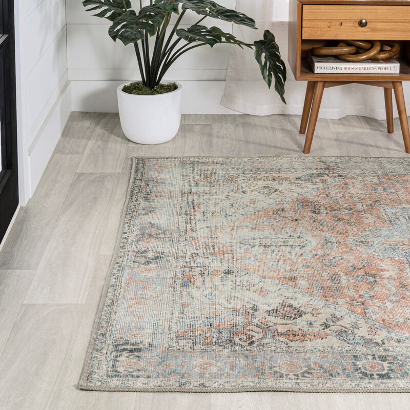 Armae Distressed Medallion Chenille Machine-Washable Area Rug