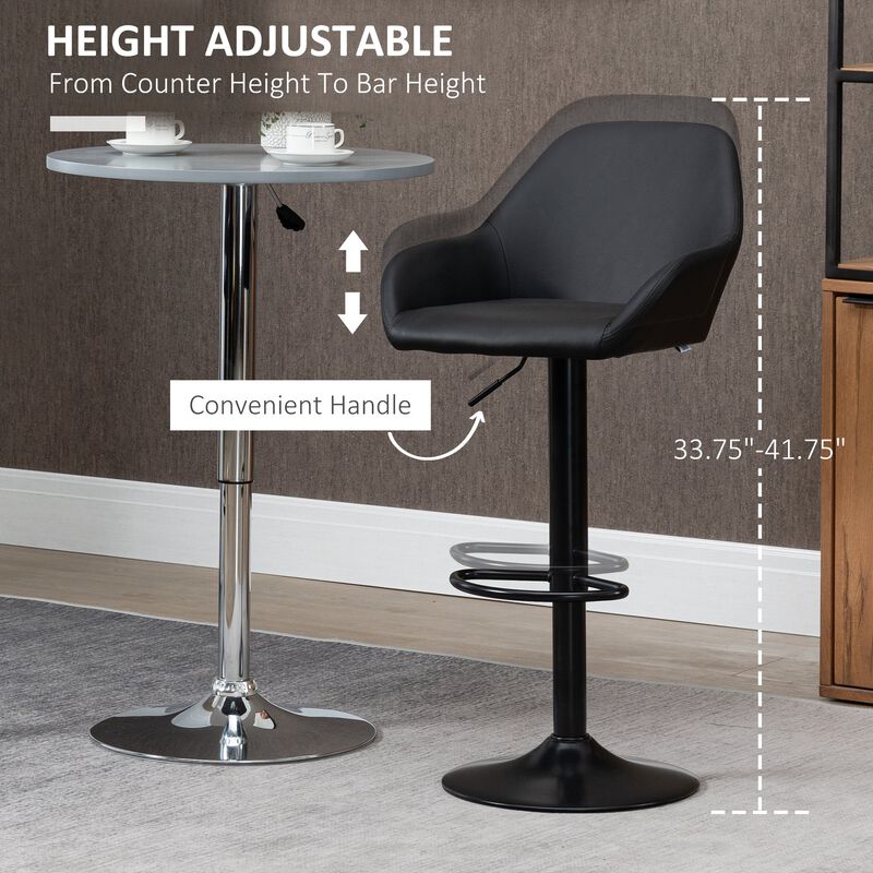 Bar Stools, Bar stools with Backs, Foot Rest, Round Base and Soft PU Leather for Kitchen, Bar, Swivel Bar Stools, Black