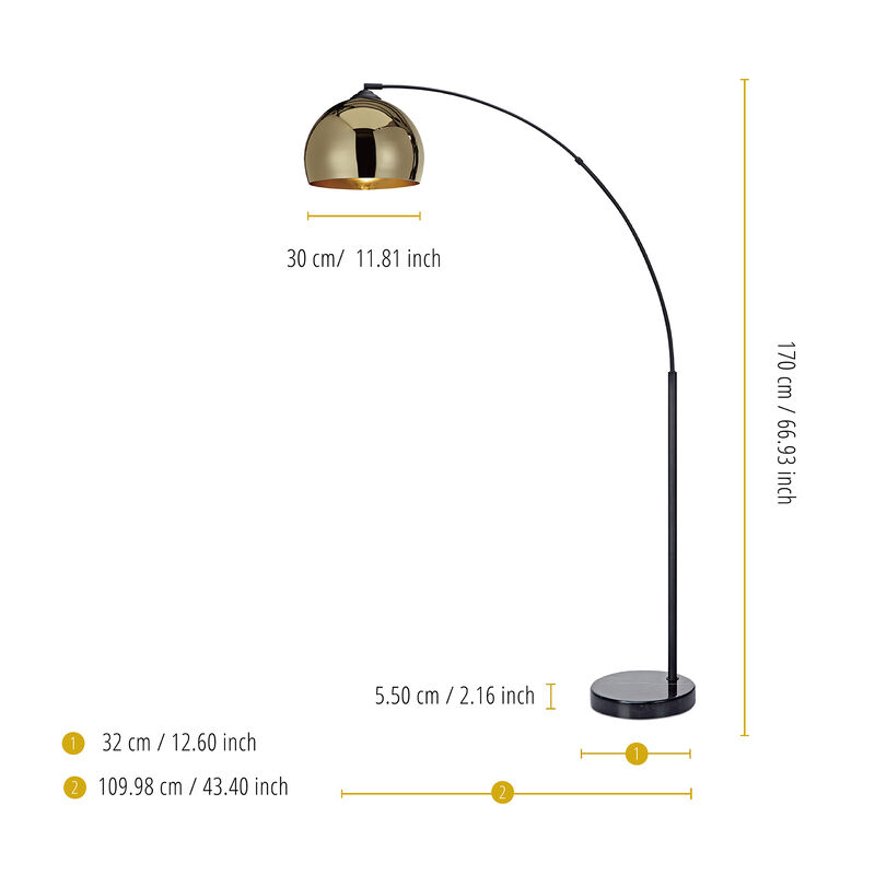 Teamson Home - Arquer Arc Floor Lamp With Gold Shade And Black Marble Base