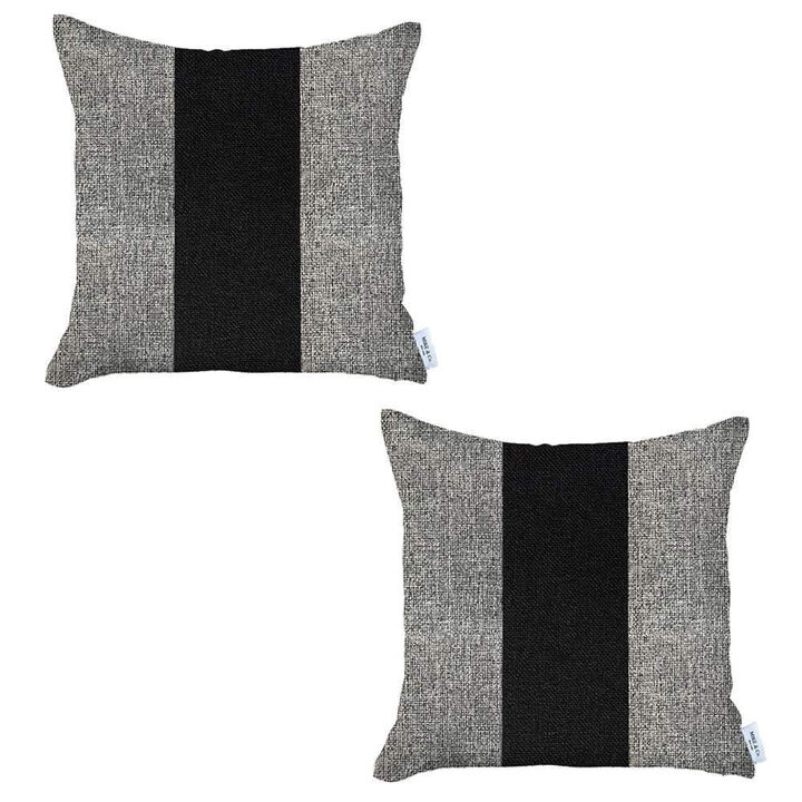 Homezia Set Of Two 18" X 18" Grey And Black Geometric Zippered Handmade  Throw Pillow