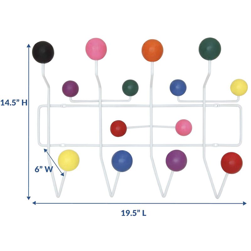 Modway Gumball Mid-Century Wall-Mounted Coat Rack in Multicolored