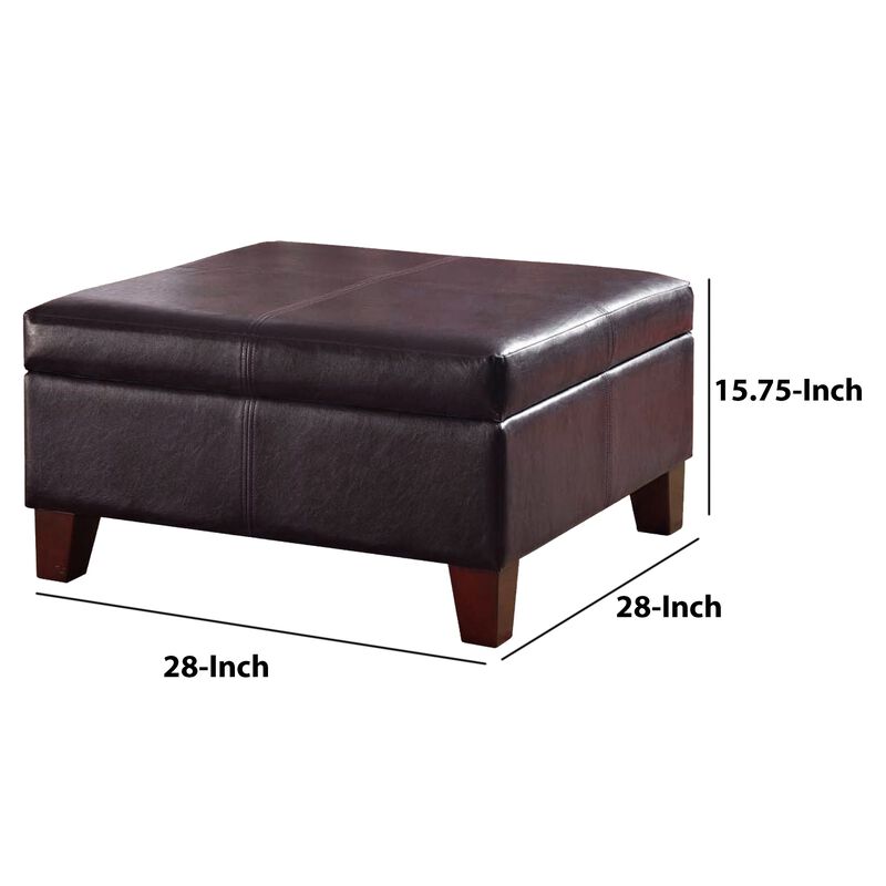 Leatherette Upholstered Wooden Ottoman With Hinged Storage, Brown, Large - Benzara