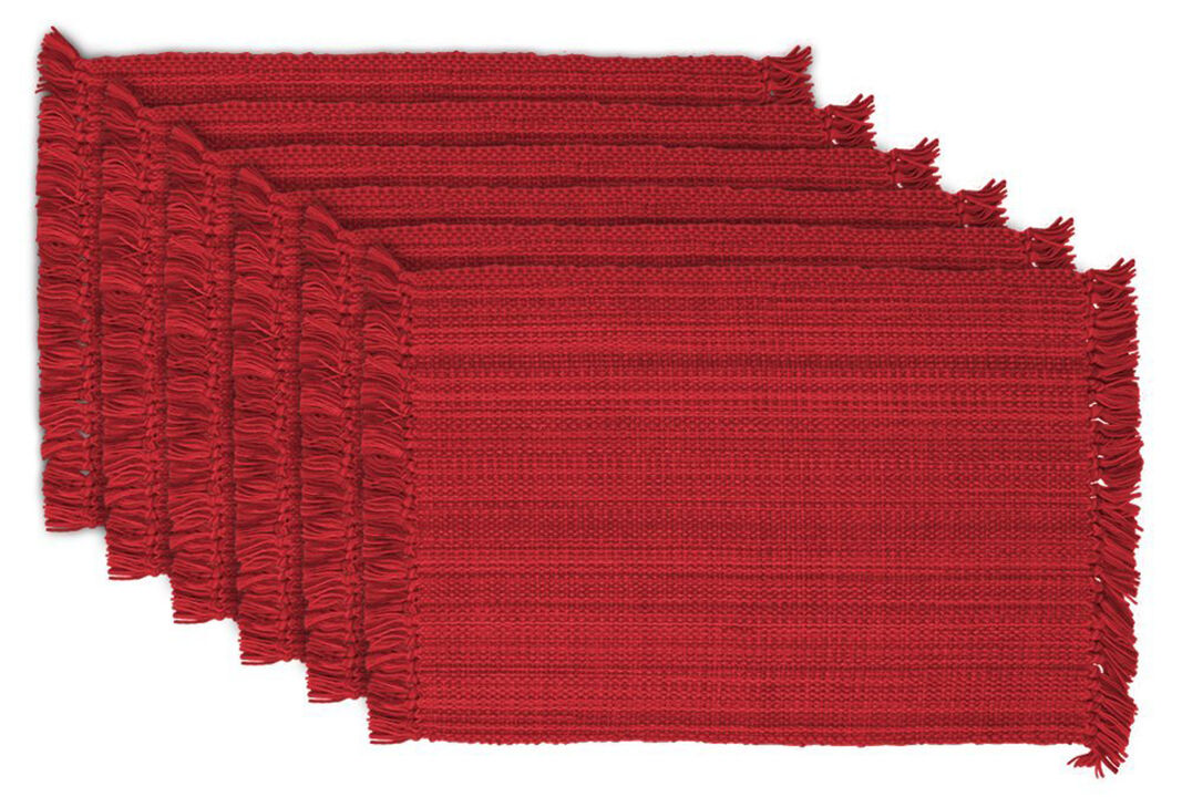 Set of 6 Variegated Tango Red Fringe Placemats 19" x 13"