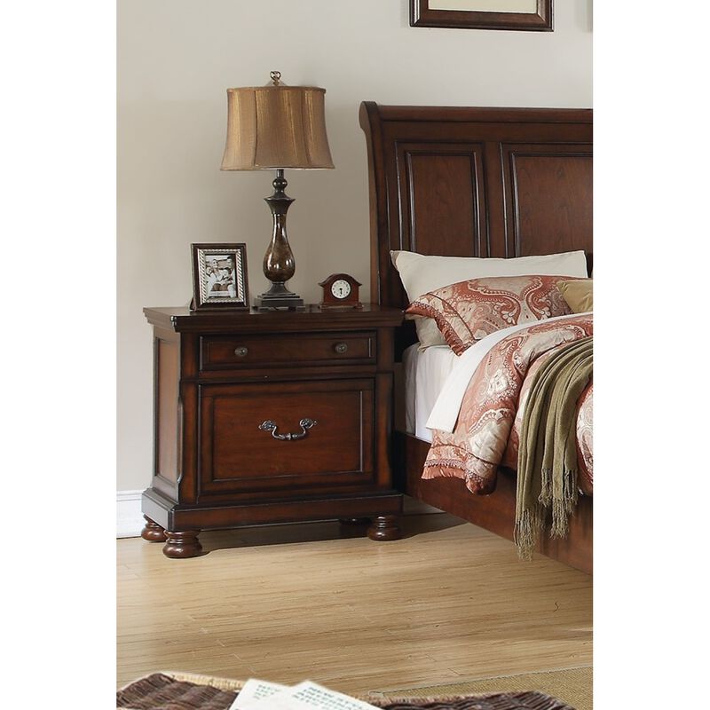 Traditional Formal Look Cherry Finish 1 Piece Nightstand Storage Space Bedside Table Plywood