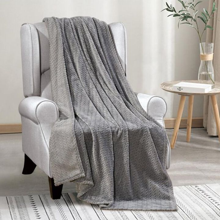 Plazatex Chevron Micro plush Decorative All Season Grey 50" X 60" Throw Blanket