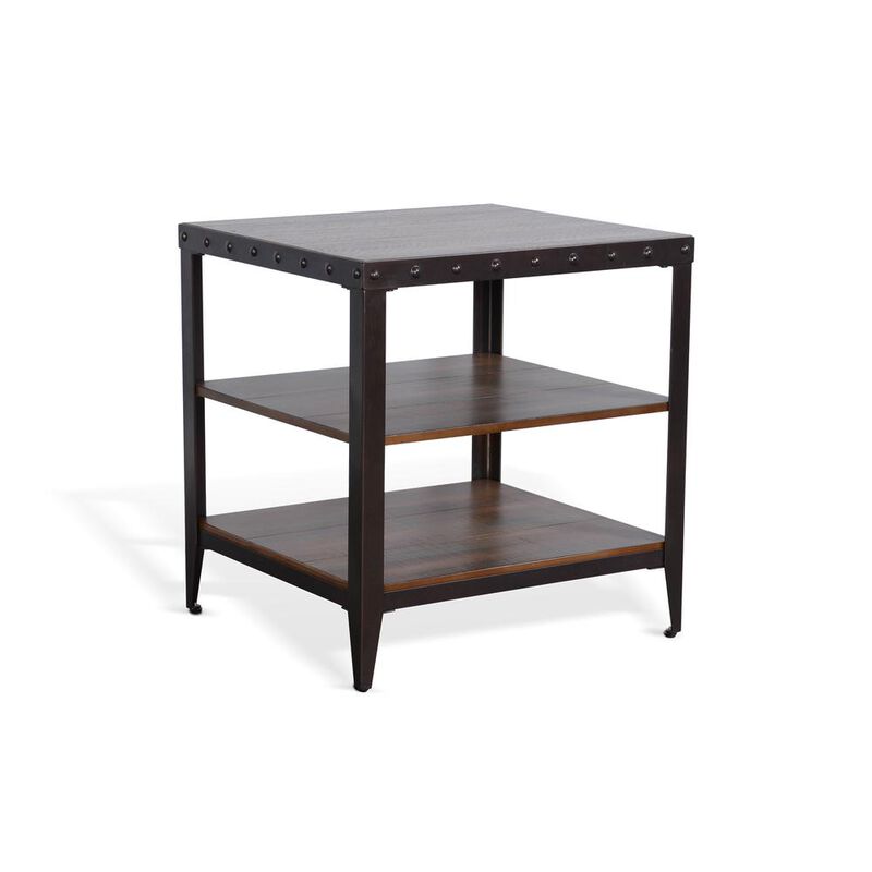Sunny Designs San Diego Metal & Solid Wood End Table in Brown