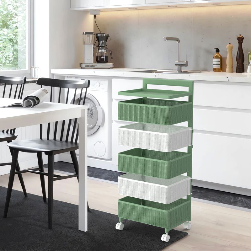 Rotating Kitchen Storage Rack with Handle, Fruit Vegetable Storage Shelf, Rolling Storage Cart, Multifunctional Household Shelf for Bedroom, Bathroom, Living Room