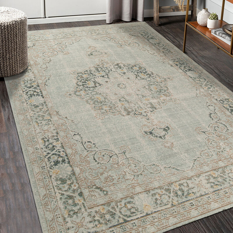 Century Haven Vintage Green Polyester Area Rug