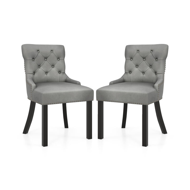 Upholstered Dining Chairs Set of 2 Tufted Wingback Chairs with Rubber Wood Legs
