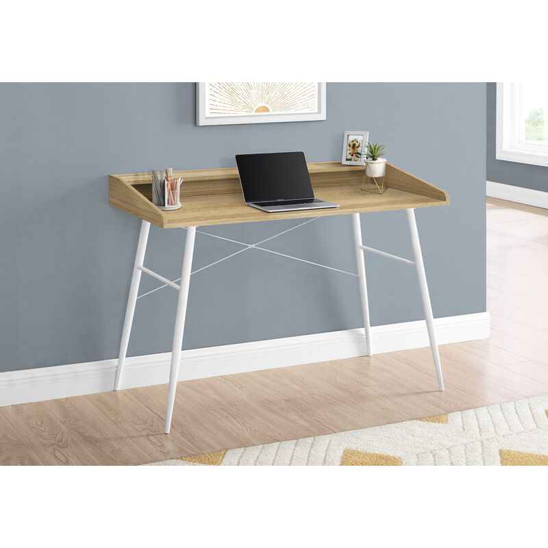 Monarch Specialties I 7534 Computer Desk, Home Office, Laptop, Storage Shelves, 48"L, Work, Metal, Laminate, Natural, White, Contemporary, Modern