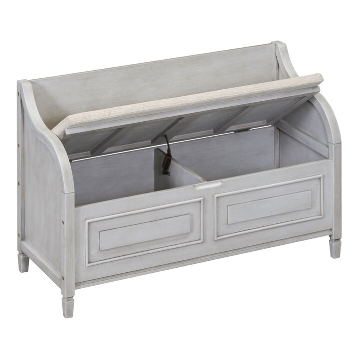 Rustic Style Solid wood Entryway Multifunctional Storage Bench with Safety Hinge (Gray Wash+ Beige)