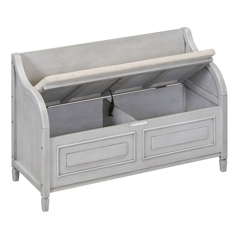 Rustic Style Solid Wood Entryway Multifunctional Storage Bench With Safety Hinge (Gray Wash+ Beige)