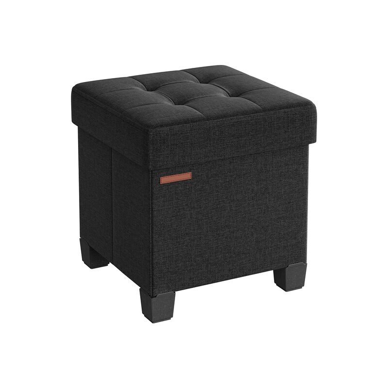 Collapsible Cube Storage Ottoman Foot Stool with Wooden Feet and Lid - Comfortable Seat with Soft Padding