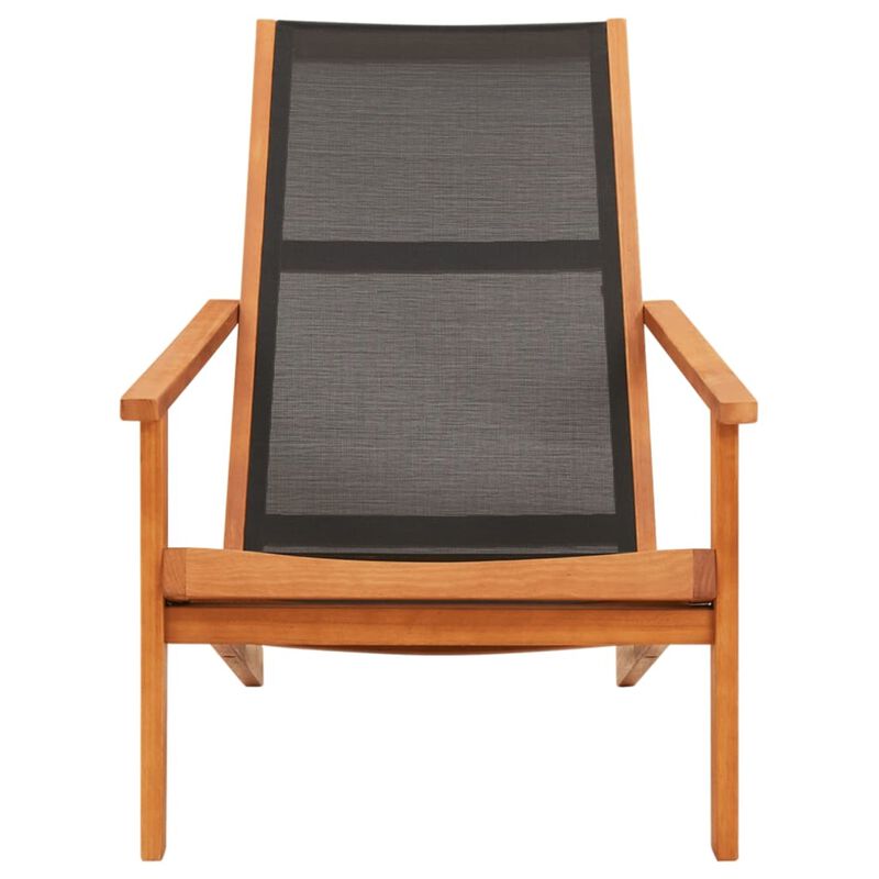 vidaXL Patio Lounge Chair Black Solid Eucalyptus Wood and Textilene