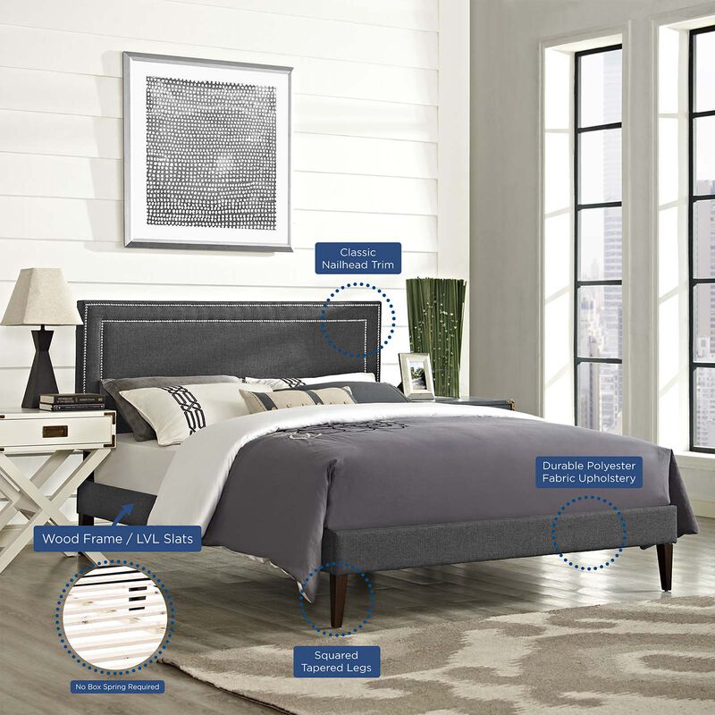 Modway - Virginia Queen Fabric Platform Bed with Squared Tapered Legs Gray