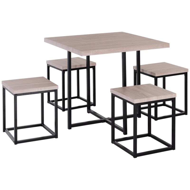 Natural Wood Dining: 5-Piece Square Table Set for Small Spaces