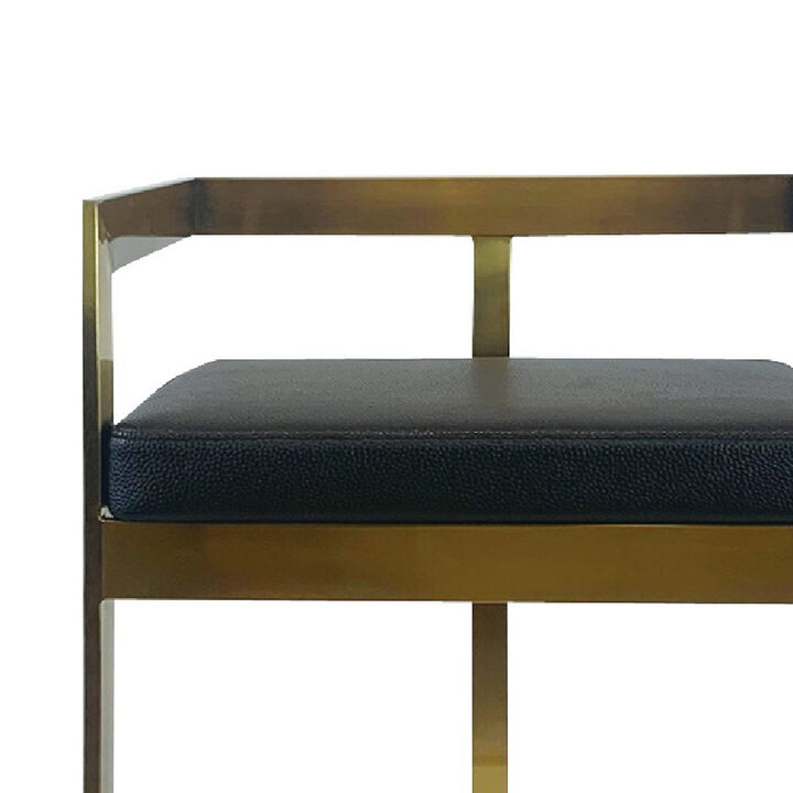 Keyn 26 Inch Counter Stool Chair, Faux Leather, Steel Base, Black, Gold - Benzara