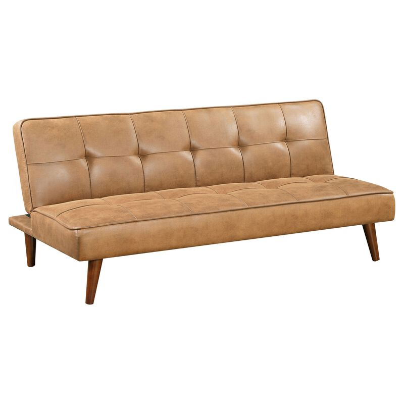 Sena Futon Convertible Sofa Bed Sleeper Couch, Light Brown Faux Leather - Benzara