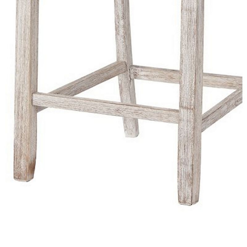 Armless Wooden Barstool Set with Textured Finish, Brown and White-Benzara